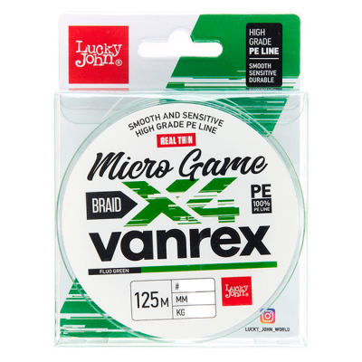 Плетенка Lucky John Vanrex Micro Game X4 Braid Fluo Green 125м, светло-зеленая