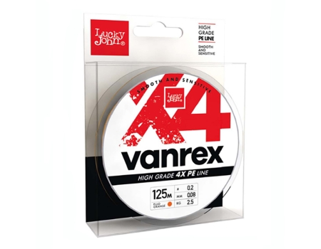 Плетенка Lucky John Vanrex X4 Fluo Orange 125м, ярко-оранжевая