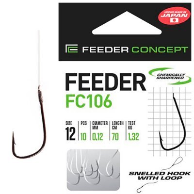 Крючки с поводками Feeder Concept FC106 №10 (D-0.14мм, L-70см), 10шт