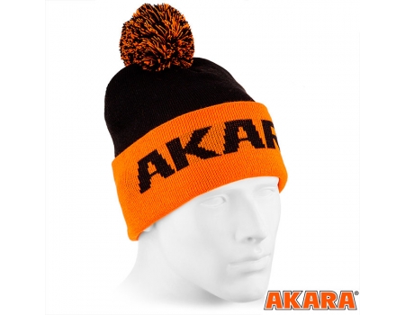 Шапка Akara Sport Winter Pompon, черная/оранжевая