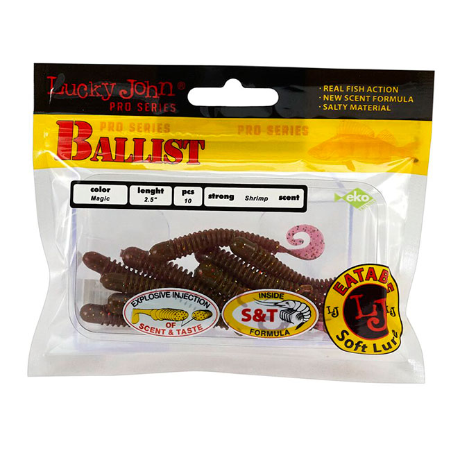 Твистеры Lucky John Ballist 2.5/6.3см, S14 (10шт)